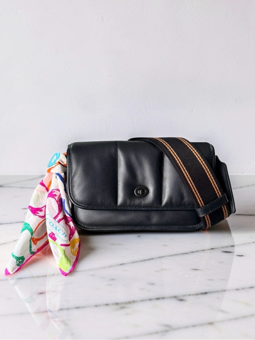 Coach Puffy Dinky 23 Crossbody Bag Black Quilted Leather Shoulder Purse C6616